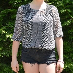 Banana Republic Black and White Sheer Flowy Top